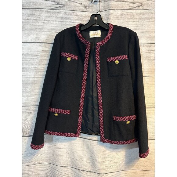 Vintage 1970's Abe Schrader Black & Pink Bouclé Jacket With Button Pockets Size - Picture 1 of 5